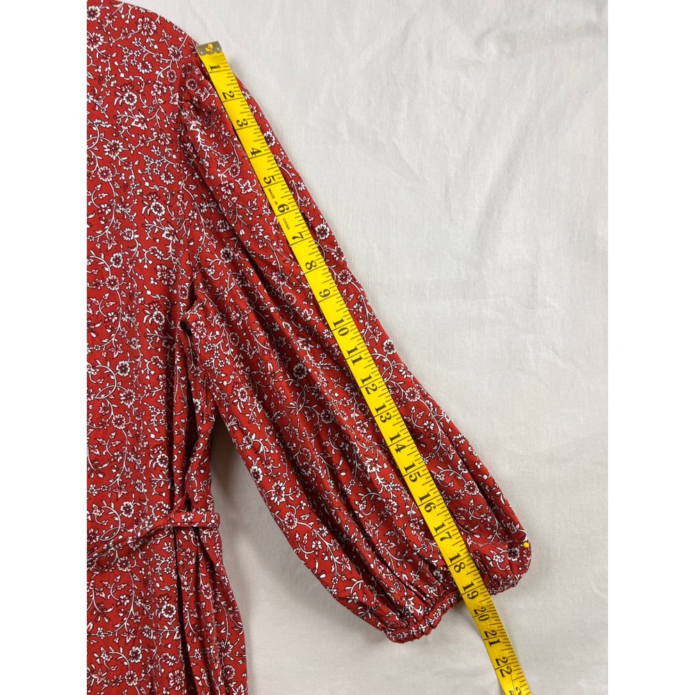 Max Studio Maxi Dress Womens Large Red Floral Tiered Button Front Boho NEW - Picture 10 of 12